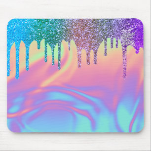 Modern Regnbåge Glitterdroppar Ombre Holografisk Musmatta