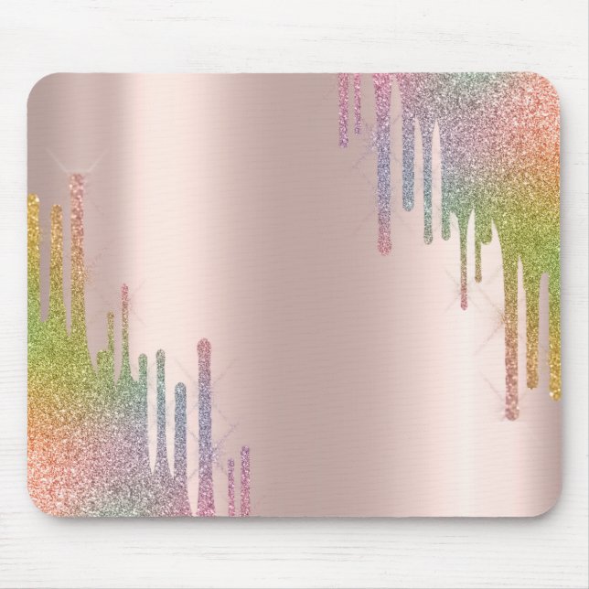 Modern regnbåge glitterdroppar rosa guld  musmatta (Framsidan)