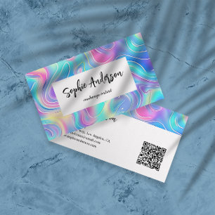 Modern regnbåge holografisk sminkartist & Qr-kod Visitkort