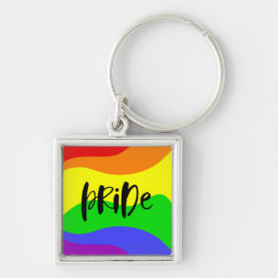 Modern regnbåge i Pridet Fyrkantig Silverfärgad Nyckelring