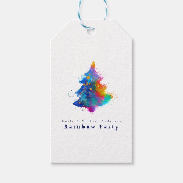 Modern regnbåge julgran Personlig Presentetikett (Framsidan)