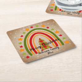 Modern regnbåge, julklapp Tartan Träd 20xx text Underlägg Papper Kvadrat