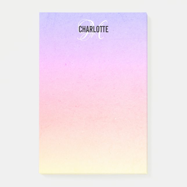 Modern regnbågmonogram namn  post-it block (Framsida)