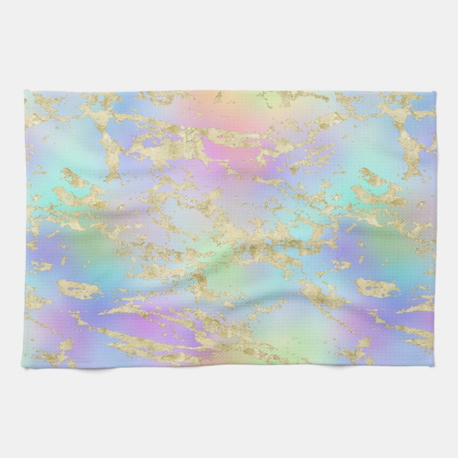 Modern regnbågsgradient och Guld Marble Mönster Kökshandduk (Horisontell)