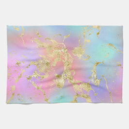Modern regnbågsgradient och Guld Marble Mönster Kökshandduk