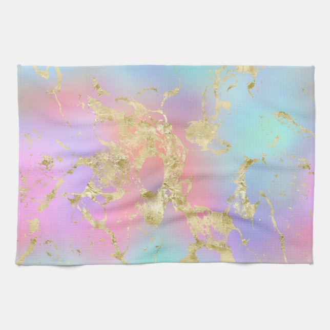 Modern regnbågsgradient och Guld Marble Mönster Kökshandduk (Horisontell)