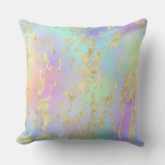 Modern regnbågsgradient och Guld Marble Mönster Kudde (Framsida)