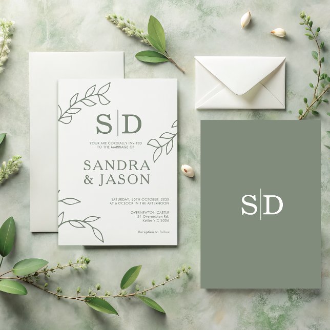 Modern reklamannons för konsthandling inbjudningar (Modern Sage Wedding Invite, Sage Green Minimal Wedding Invitation Template, Minimalist Sage Invite

)