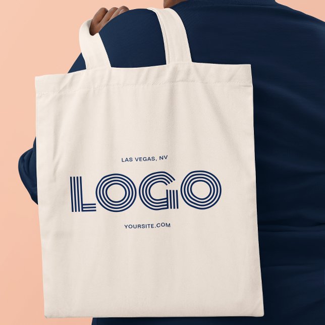 Modern rektangulär Logotyp, marknadsföring Tygkasse (Navy Modern Rectangular Logo Promo Tote Bag)
