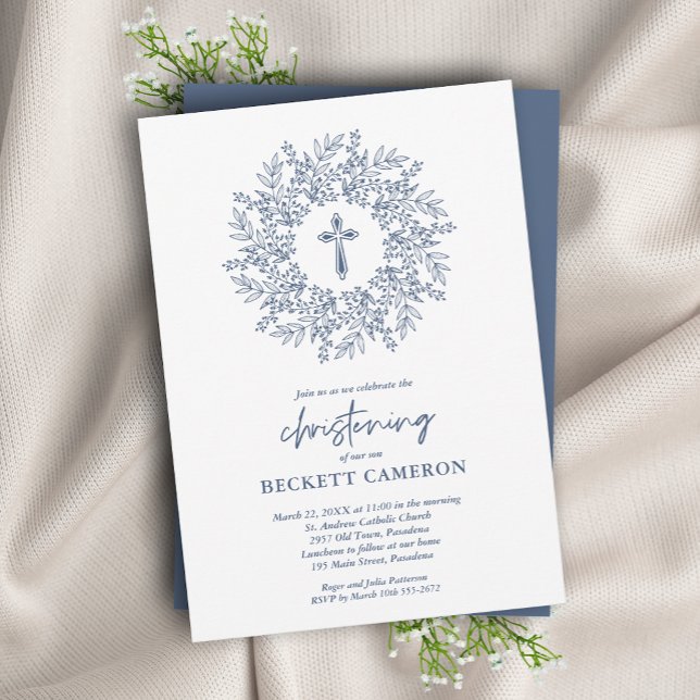 Modern Religiösa Blue Kor Christening Inbjudningar (Skapare uppladdad)