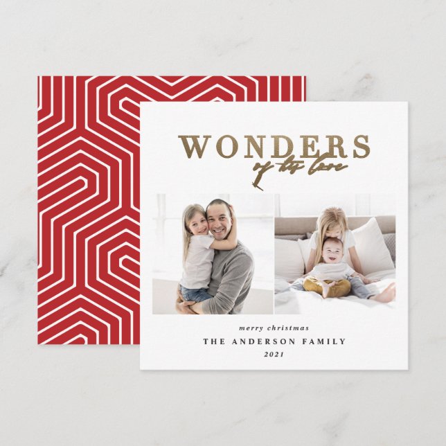 Modern religiösa guld 2-fotogeometrisk jul julkort (Fram/baksida)