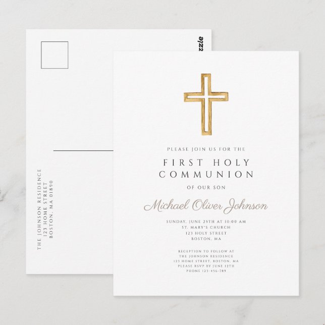 Modern Religiösa Kor Boy First Communion Vykort (Fram/baksida)