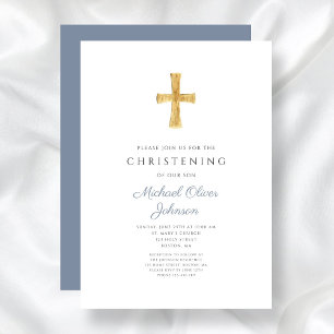 Modern Religiösa Kor Dusty Blue Christening Inbjudningar