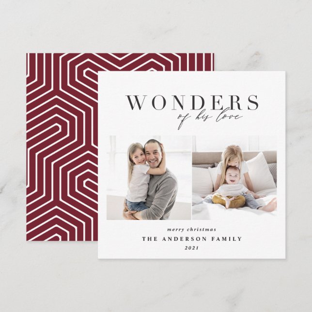 Modern religiösa röd geometri 2 foto jul julkort (Fram/baksida)