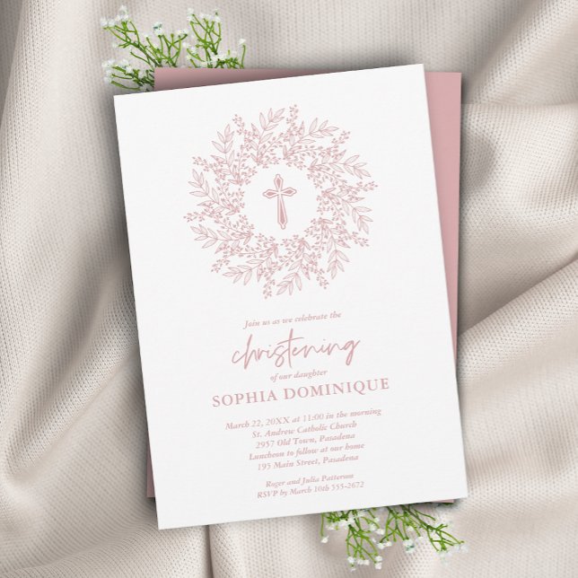 Modern Religiösa Rosa Kor Christening Inbjudningar (Skapare uppladdad)