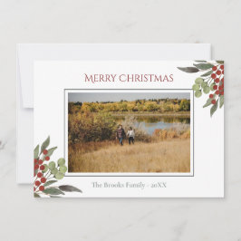 Modern Religiösa Script Red Holly-julfoto Julkort