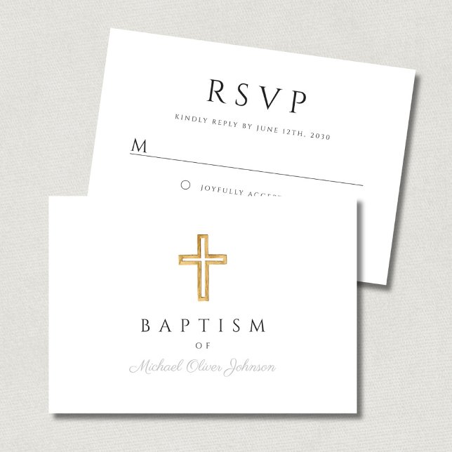 Modern Religiöst Kors Pojke Dop OSA Kort (Modern Religious Cross Boy Baptism RSVP Card)