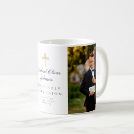 Modern Religiöst Kors Pojke Foto Första Kommunion Kaffemugg
