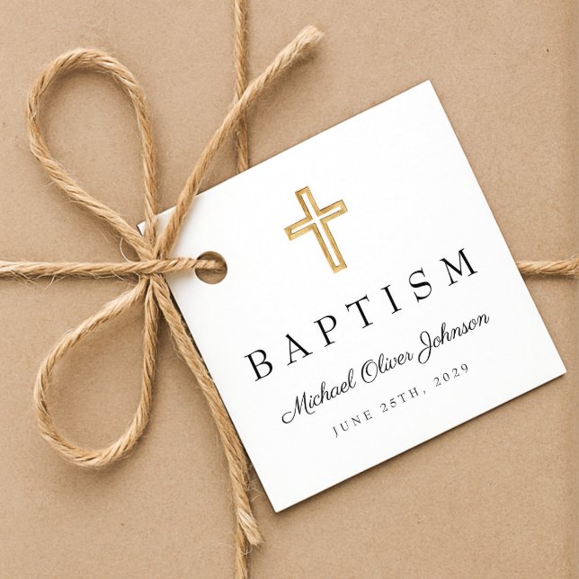Modern Religiöst Kors Skript Dop  Gåvor Etiketter (Modern Religious Cross Script Baptism Favor Tags)