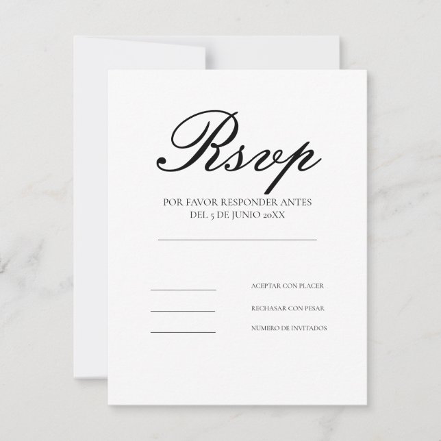 Modern Ren Elegant Spansk RSVP-kort (Framsida)