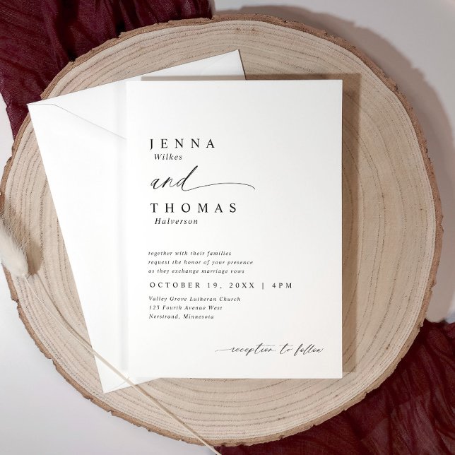 Modern ren, enkel handstil bröllop inbjudningar (Modern simple and elegant wedding invitations with minimalist typography and fancy handwritten and)