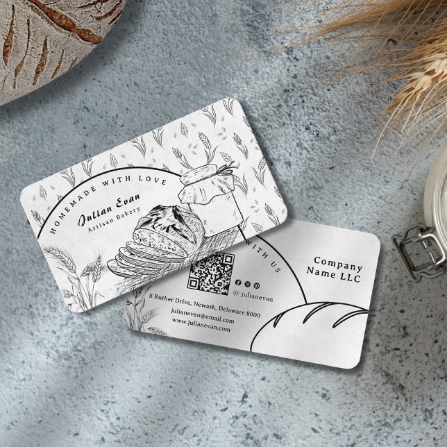 Modern Ren Handskissad Surdeg Hemlagat Bröd Visitkort (Modern Clean Hand Sketch Sourdough Homemade Bread Business Card)