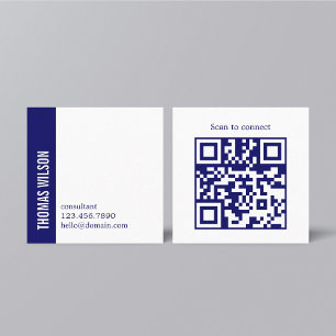 Modern ren och djärv blå-vit konsulent QR-kod Fyrkantigt Visitkort