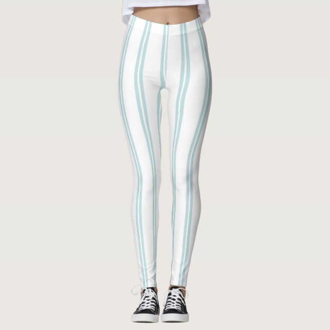 Modern ren och färsk ljusblå och vit leggings (Framsida)
