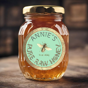 Modern ren rå honungsbin Guld Ram Blue Cyan Runt Klistermärke