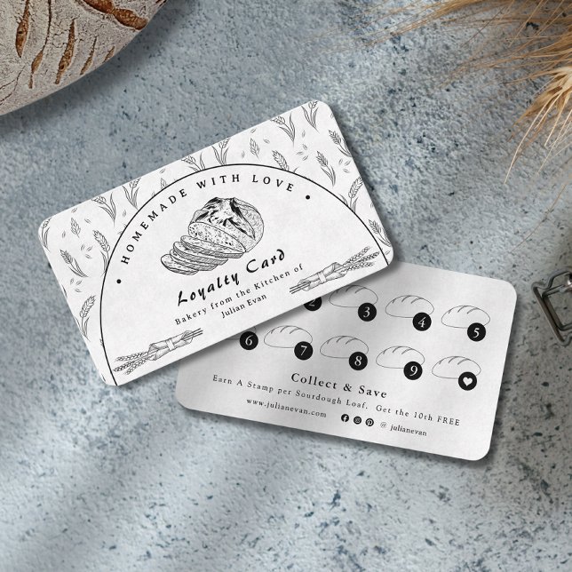 Modern Ren Surdeg Loyalitetskort Visitkort (Modern Clean Homemade Sourdough Loyalty Card)