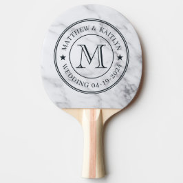 Modern Ren Vit Marmor Bröllopsmonogram Stjärna Pingisracket