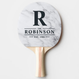 Modern Ren Vit Marmor Familjenamn & Initialer Pingisracket