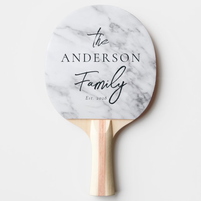 Modern Ren Vit Marmor Handskriven Familjenamn Pingisracket (Framsidan)