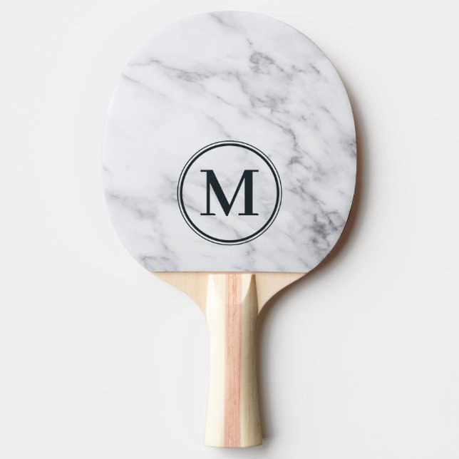 Modern Ren Vit Marmor Monogram Pingisracket (Framsidan)