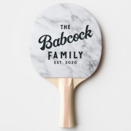 Modern Ren Vit Marmor Stenskrift Retro Familjenamn Pingisracket