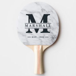 Modern ren vit marmorerad monogram och namnöverläg pingisracket