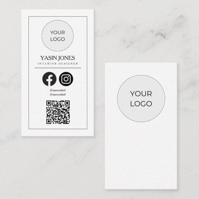 Modern Ren Vit QR-kod Sociala Medier Affärer Visitkort (Fram/baksida)