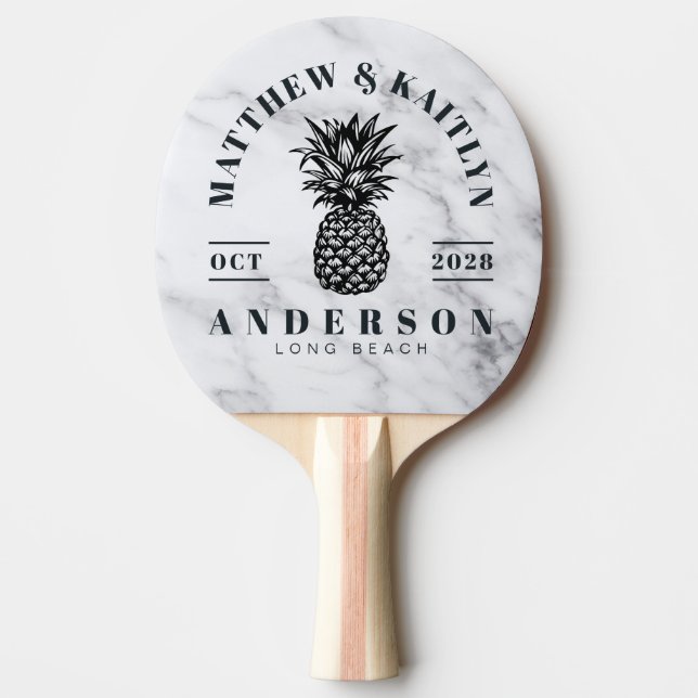 Modern Ren Vit Tropisk Tall Ananas Bröllopskrona Pingisracket (Framsidan)