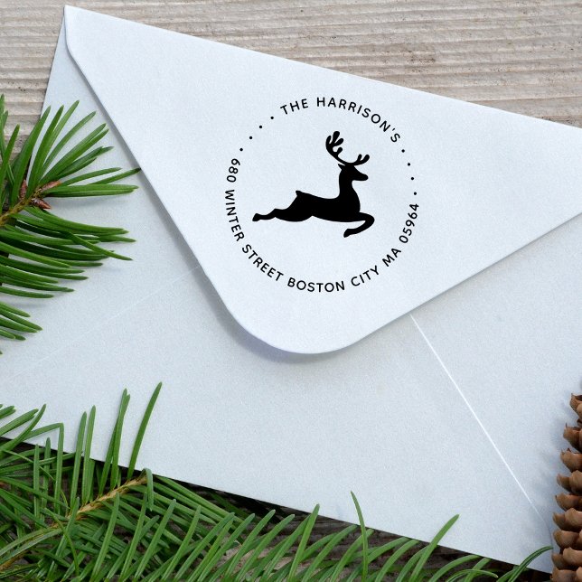Modern renar Returadress Stämpel (Modern Reindeer Return Address Rubber Stamp)