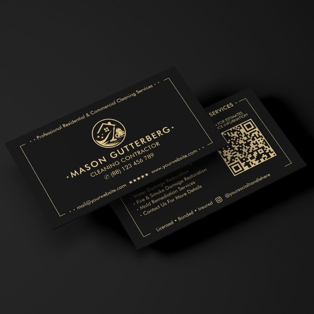 Modern rengöring restaurering entreprenör svart visitkort (Modern Cleaning Restoration Contractor Black Business Card
)