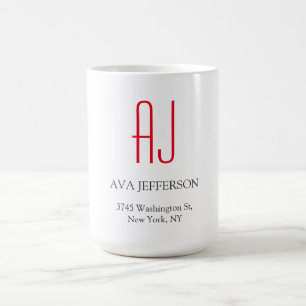 Modern, rent lodrät, enkelt, vitt, monogram kaffemugg