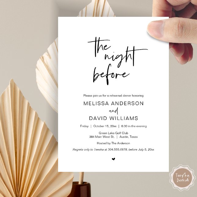 Modern repetitionsmiddag, natten före invigning inbjudningar (Modern Wedding Rehearsal Dinner, The night before our big day celebration Invitation Card)