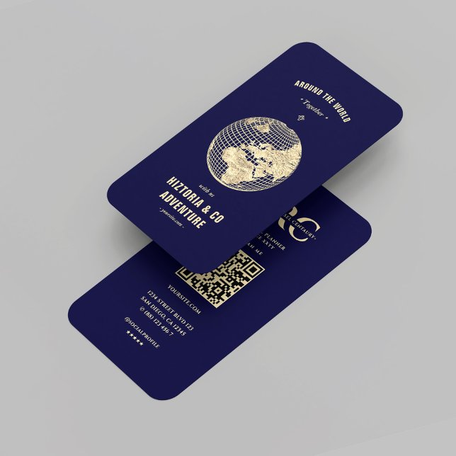 Modern resebyrå Guld Globe Midnight Blue Visitkort (Modern Travel Agency Gold Globe Midnight Blue Business Card
)