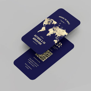 Modern reseplanering Midnight Blue Guld World Map Visitkort