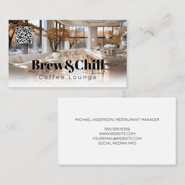 Modern Restaurang | Kaffefält | QR-kod Visitkort (Fram/baksida)