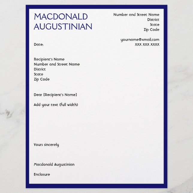 Modern RESUME COVER BREV Anpassade BLUE Brevhuvud (Framsida)