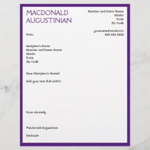 Modern RESUME COVER BREV Anpassade LILA Brevhuvud