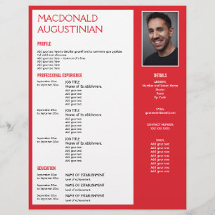 Modern RESUME-MALLAT Anpassade Photo RED Brevhuvud