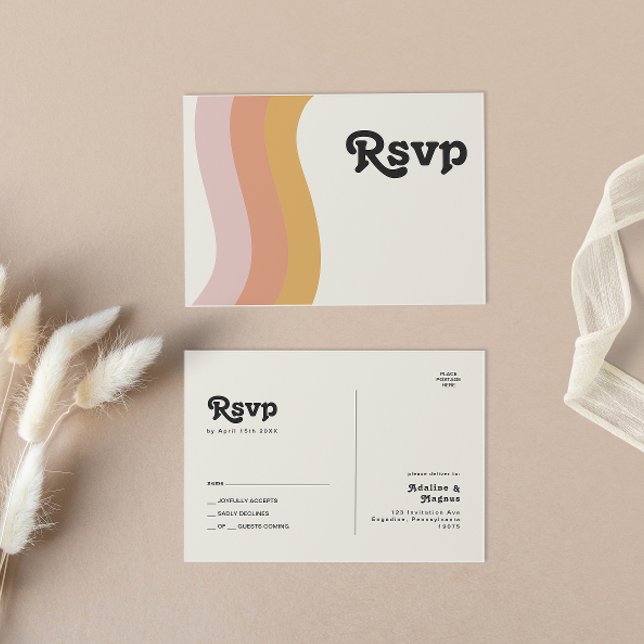 Modern Retro 70:s Rainbow Bröllop OSA Postcard Vykort (Skapare uppladdad)