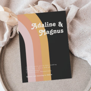 Modern Retro 70:s Rainbow Mörk Avslappnad Bröllop Inbjudningar